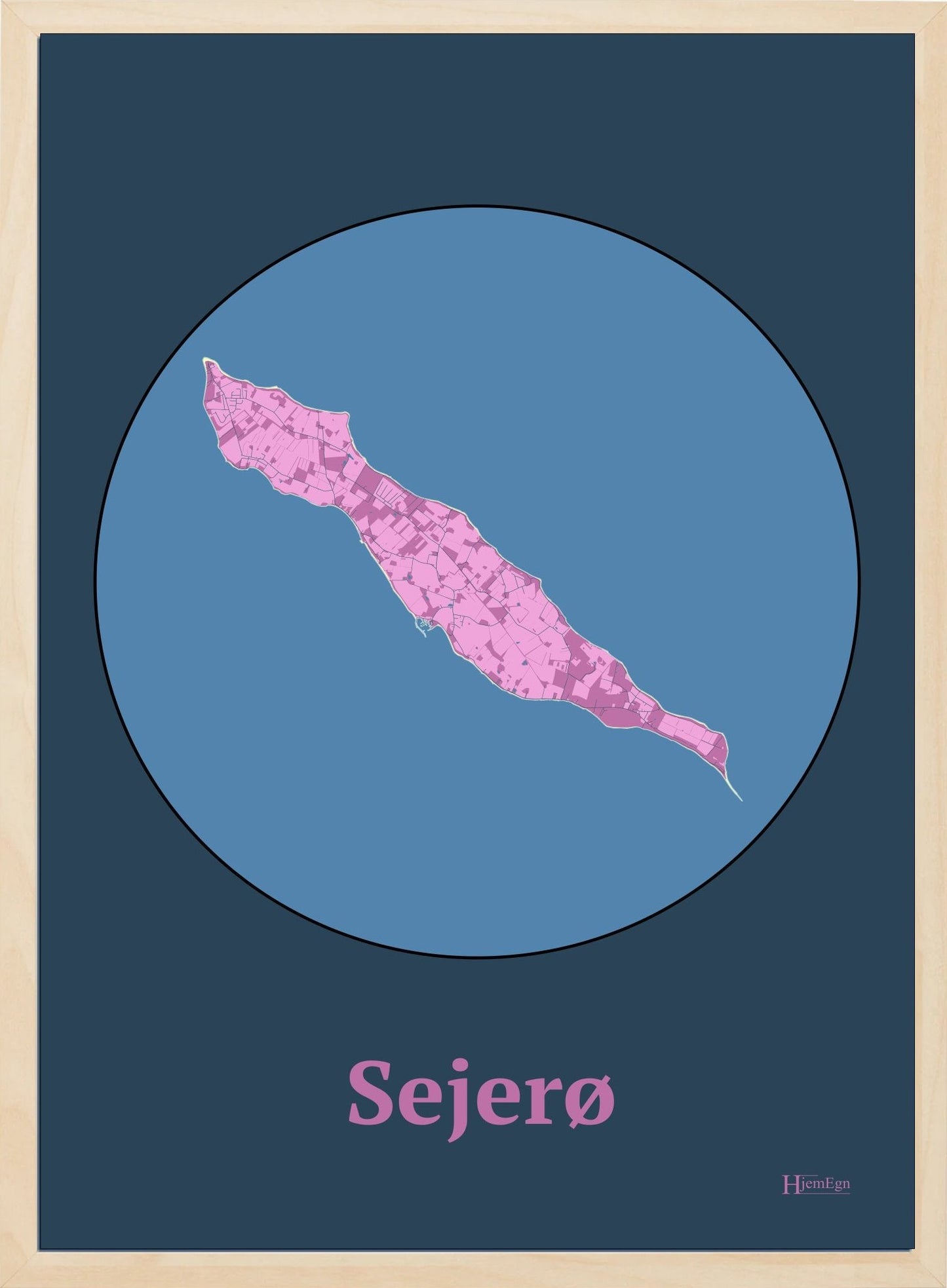 Sejerø plakat i farve pastel rød og HjemEgn.dk design centrum. Design ø-kort for Sejerø
