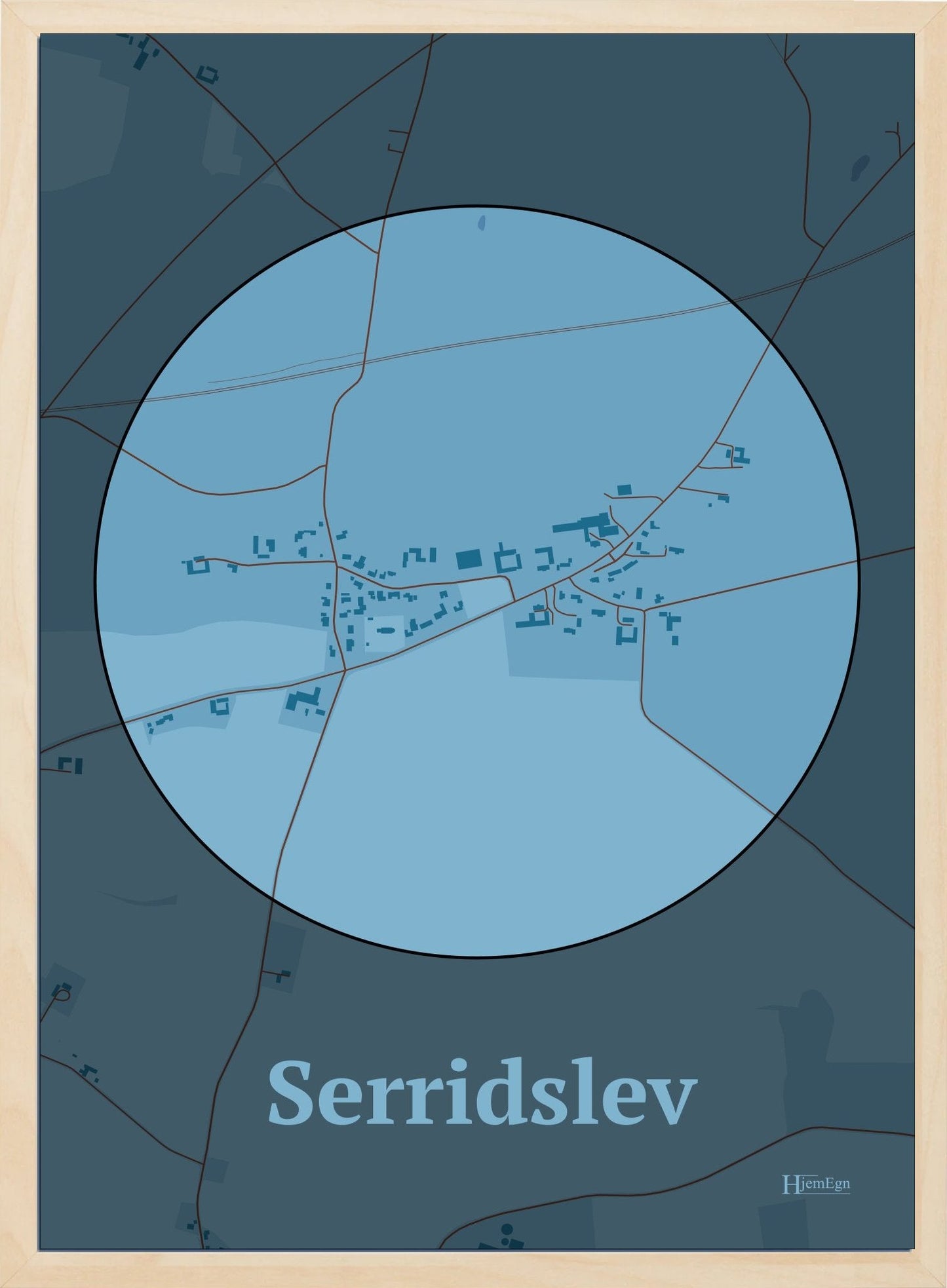 Serridslev plakat i farve pastel blå og HjemEgn.dk design centrum. Design bykort for Serridslev