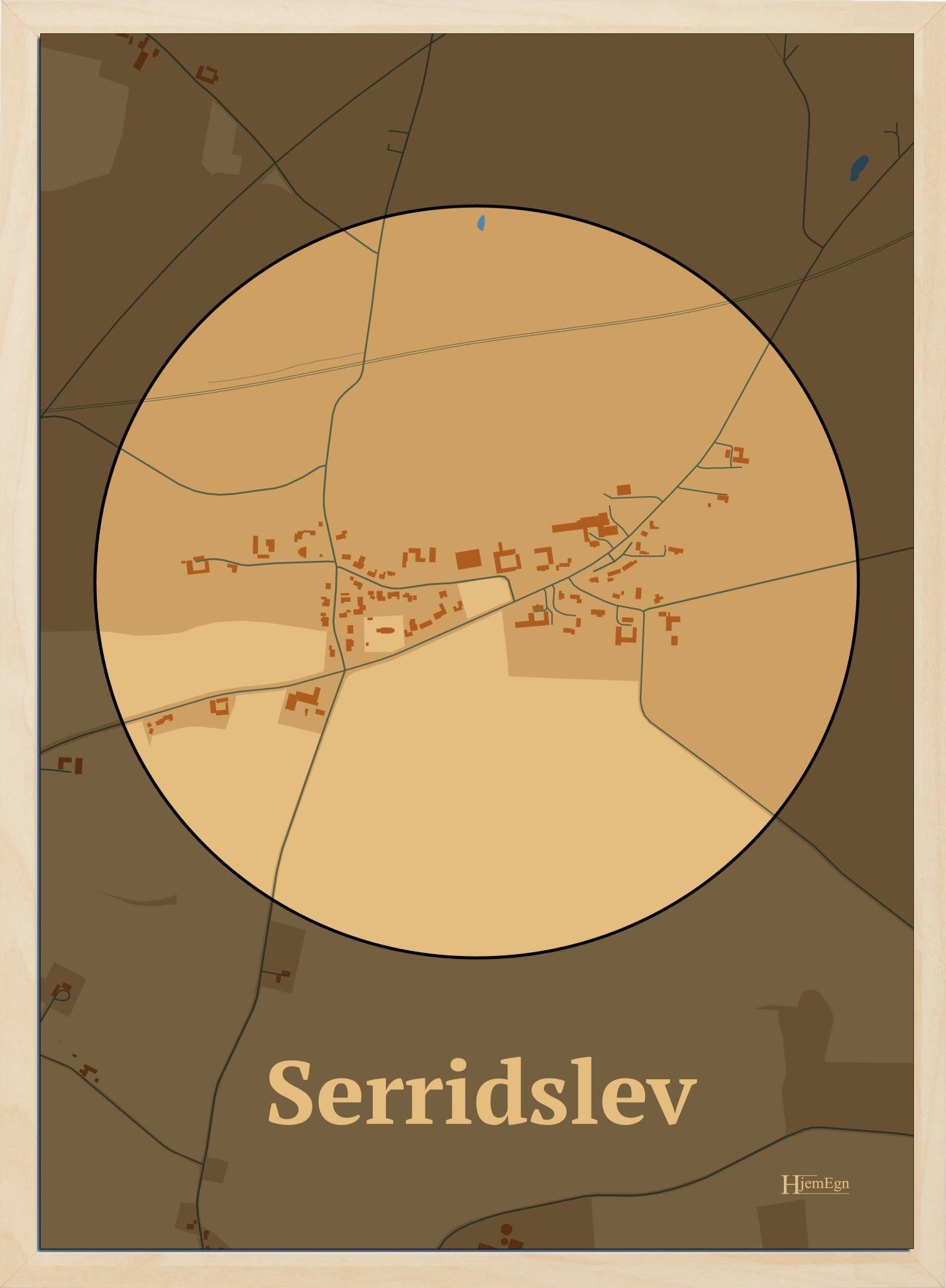 Serridslev plakat i farve pastel brun og HjemEgn.dk design centrum. Design bykort for Serridslev