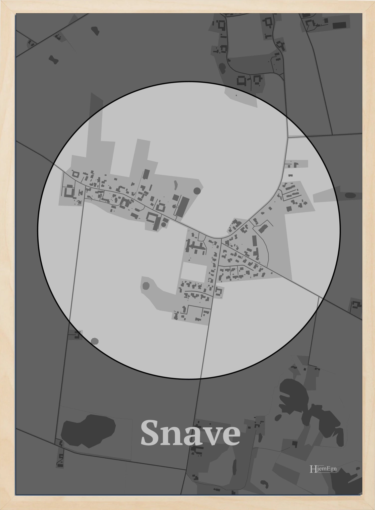 Snave plakat i farve pastel grå og HjemEgn.dk design centrum. Design bykort for Snave