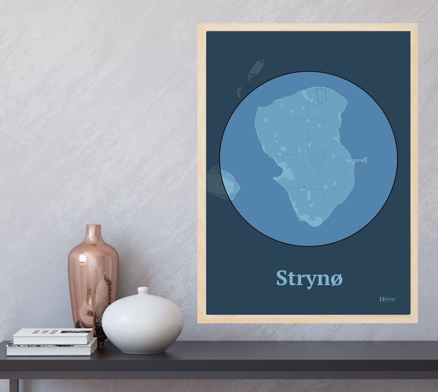 Strynø plakat i farve  og HjemEgn.dk design centrum. Design ø-kort for Strynø