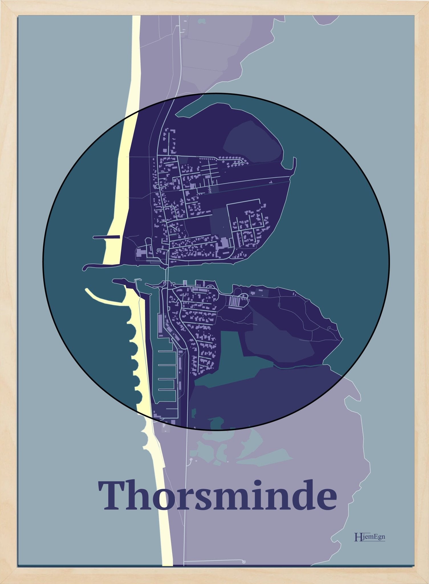 Thorsminde plakat i farve  og HjemEgn.dk design centrum. Design bykort for Thorsminde