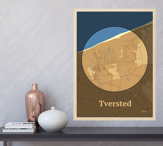 Tversted plakat i farve  og HjemEgn.dk design centrum. Design bykort for Tversted