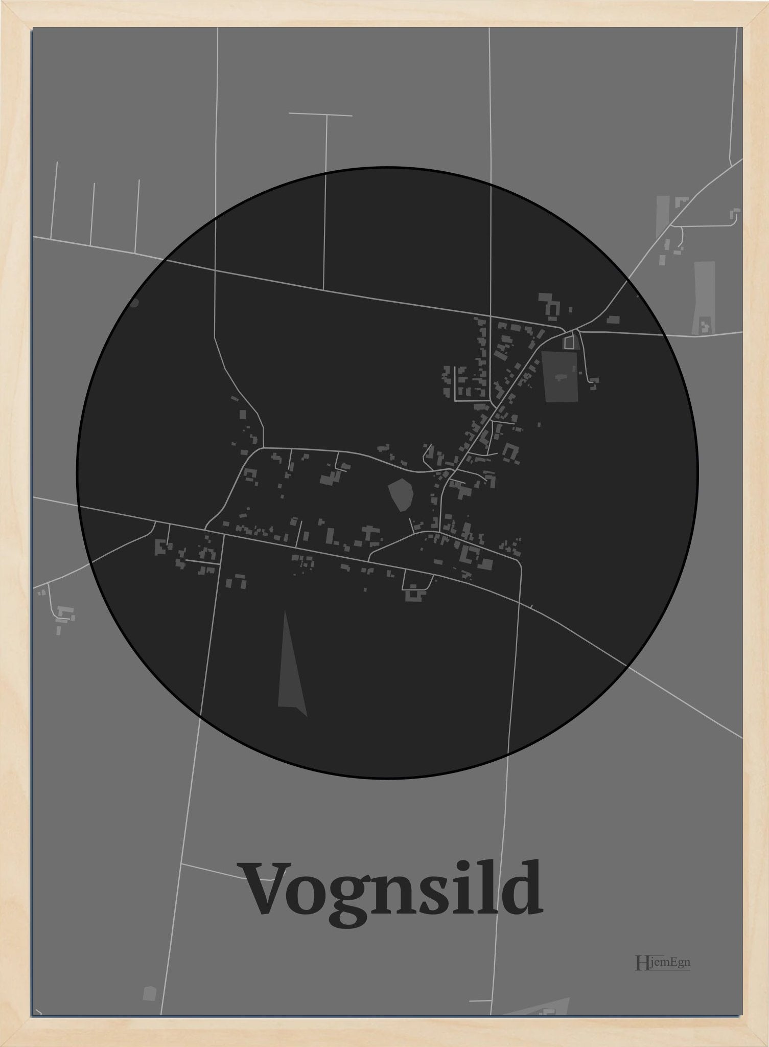 Vognsild plakat i farve mørk grå og HjemEgn.dk design centrum. Design bykort for Vognsild